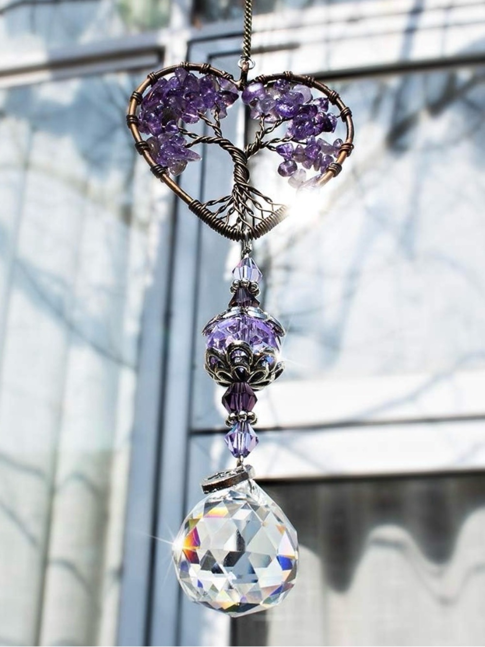 Heart Tree of Life Crystal  sun catchers multi color or purple limited prices